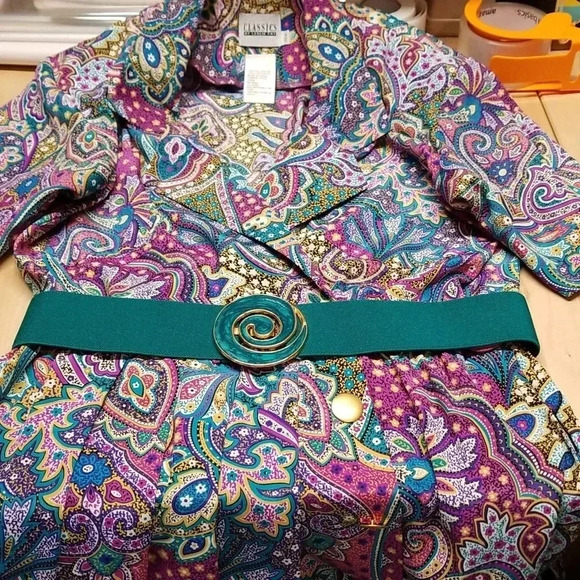 {Classics by Leslie Fay} Vintage 80s Paisley Print Polyester Dress Size 8 - Picture 15 of 17